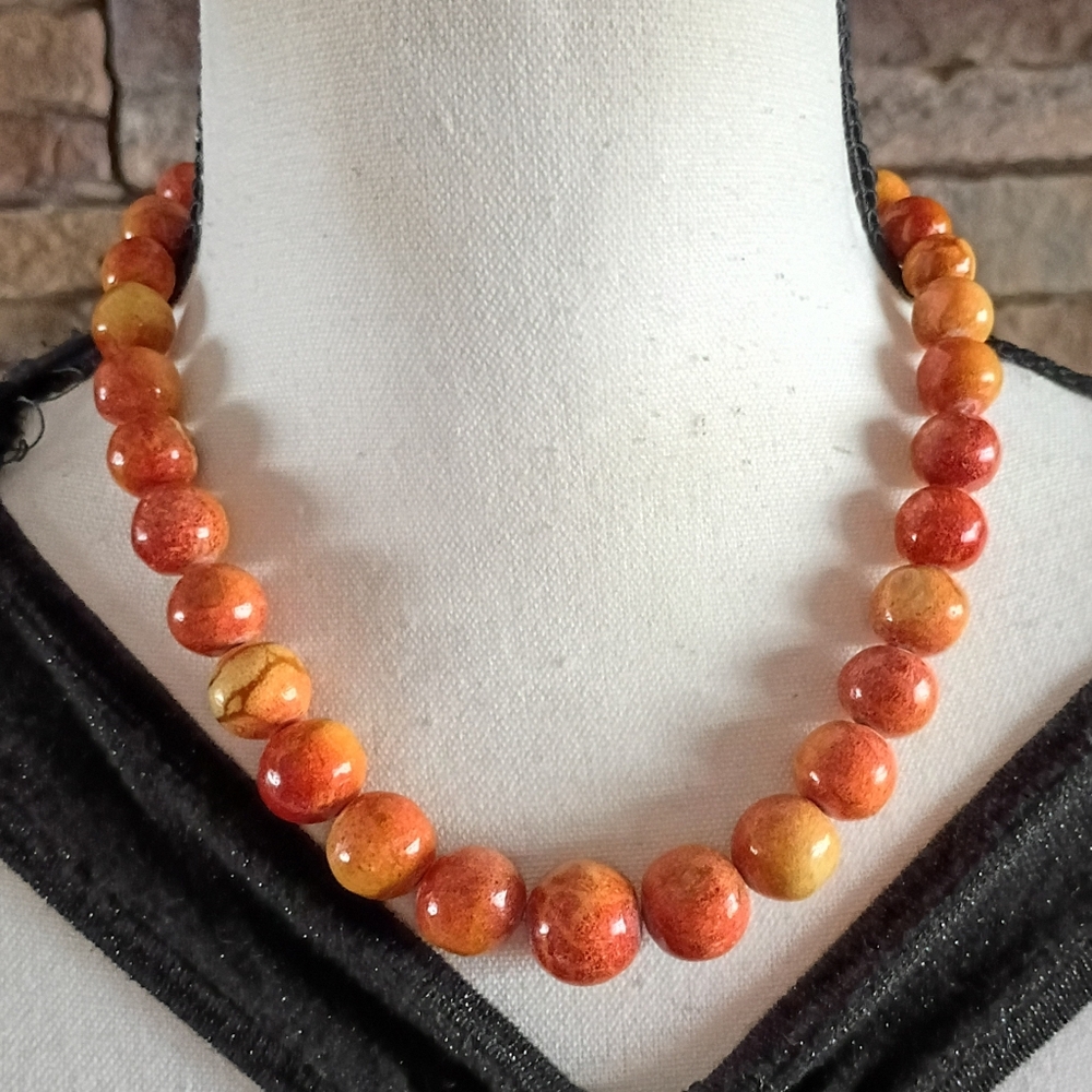 Karla Jordan 80s Vintage Burnt Orange Beaded Necklace